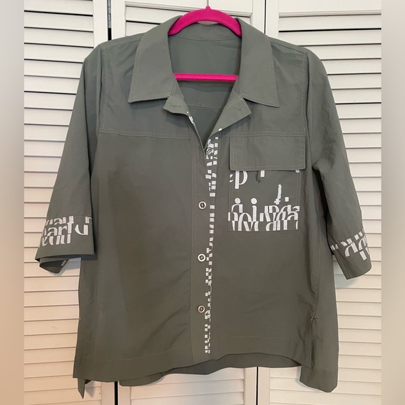 Korean Streetwear Sage Green Oversized Shirt - Picture 1 of 3